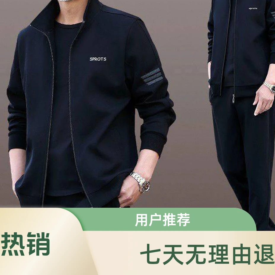 休闲立领中老年运动套装外套爸爸装老年人宽松春秋大码春秋新款