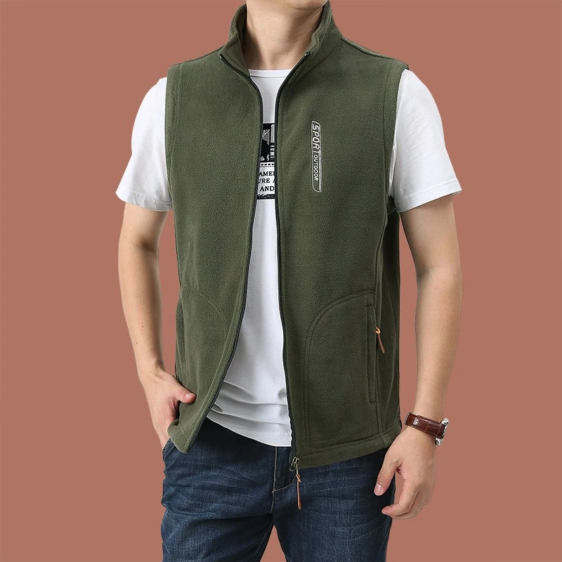 新款摇粒绒男士冬款马甲立领男马夹户外休闲宽松加厚马甲爸爸款