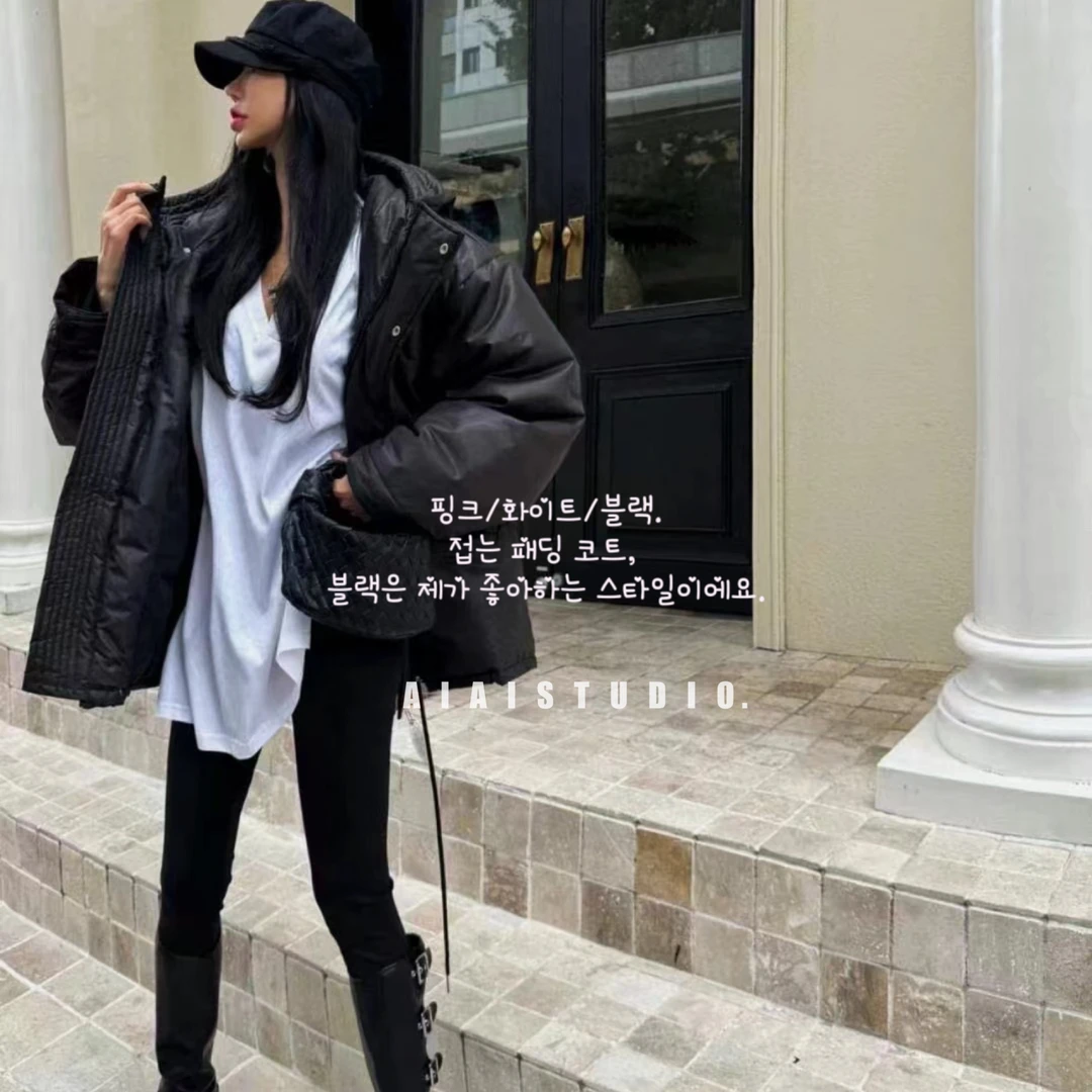 清仓不退换AIAI【暖冬首尔】韩代连帽收腰羽绒服中长款冬季外套女