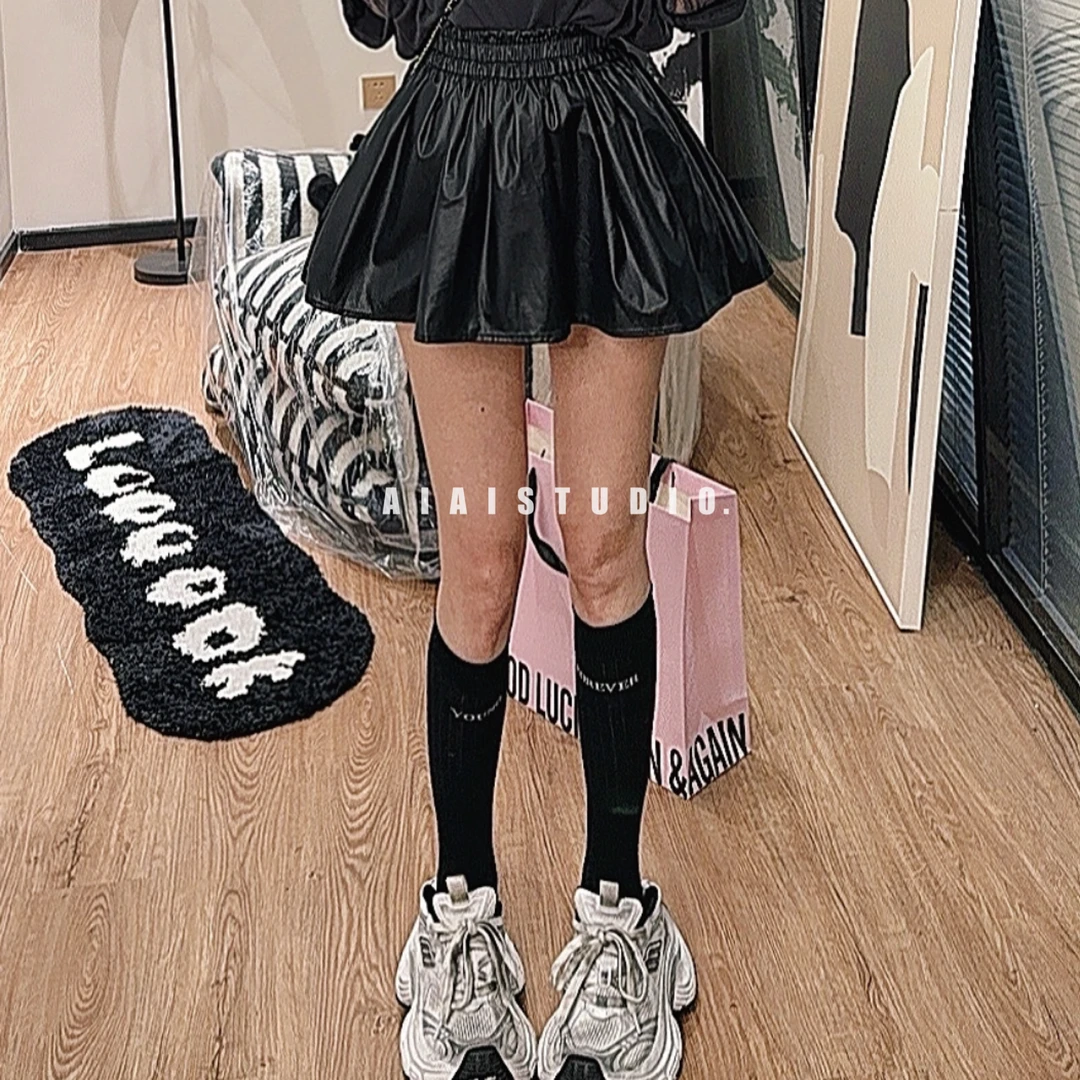 AIAI【嗲气2.0】巨爱！高腰黑色伞边防走光显瘦半身裙秋冬百搭裤裙女