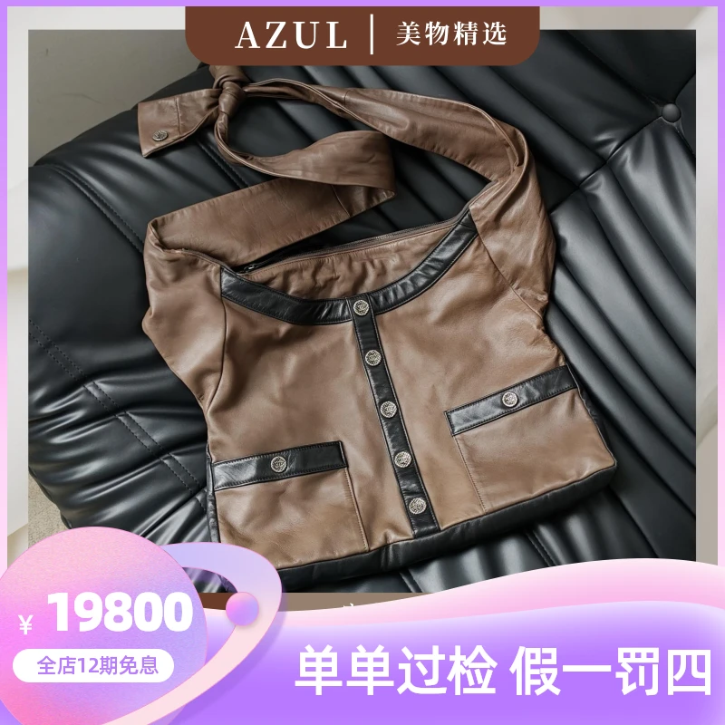 99新 Chanel/香奈儿 Azul中古-黑棕羊皮大号衣服包/30213 ///时尚