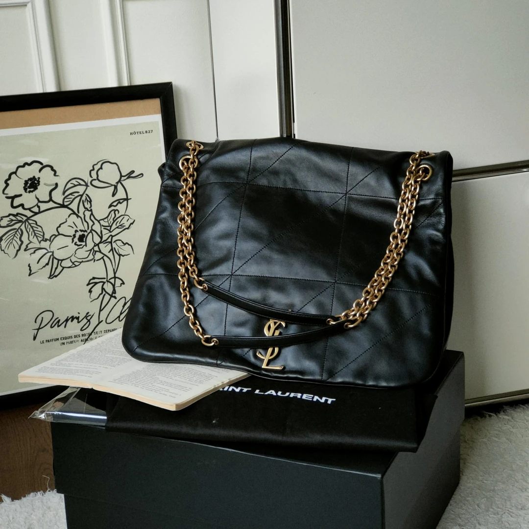 99新 YSL/圣罗兰 Azul - 黑金羊皮Jamie4.3 大号单肩包 35745时尚