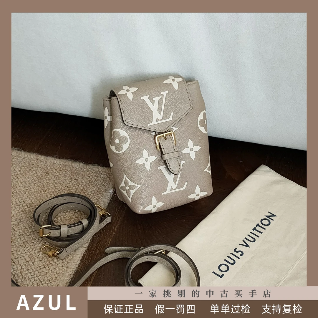 95新 LouisVuitton/路易威登 Azul- 灰白粒面Tiny小号双肩包33270