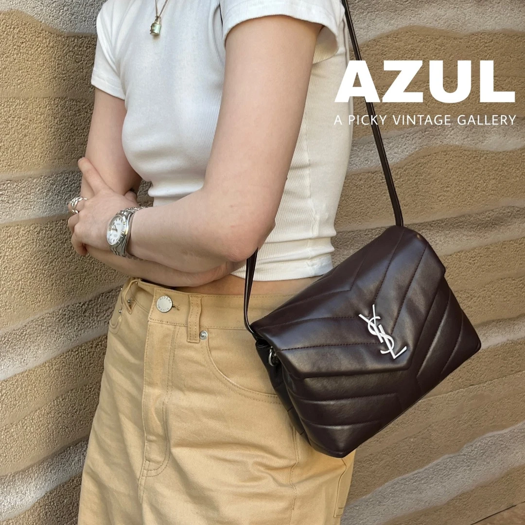 95新  Azul中古-Ysl 紫红色牛皮loulou小号斜挎包/15750