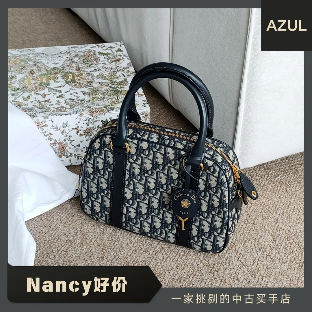 99新 DIOR/迪奥 月底好价-蓝色老花中号手提保龄包/31899时尚百搭