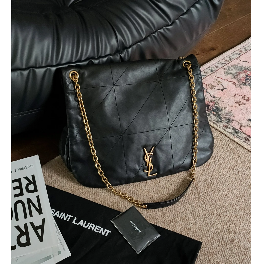 99新 YSL/圣罗兰 Azul-黑金羊皮Jamie4.3大号单肩包 34504 黑色