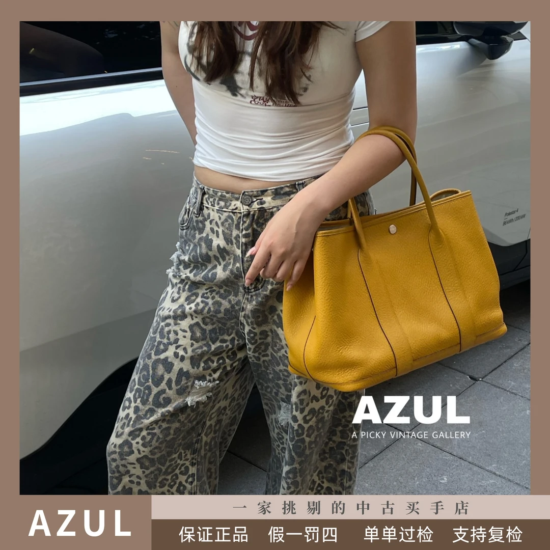 95新 Hermes/爱马仕 Azul-花园36 Negonda皮琥珀黄手提包31997