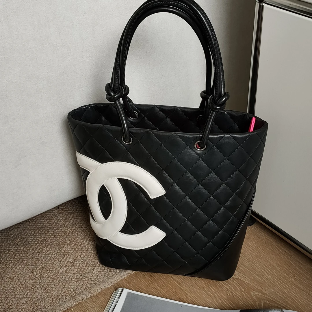 95新  Azul中古-Chanel 黑白牛皮康鹏菜篮子小号单肩包23992
