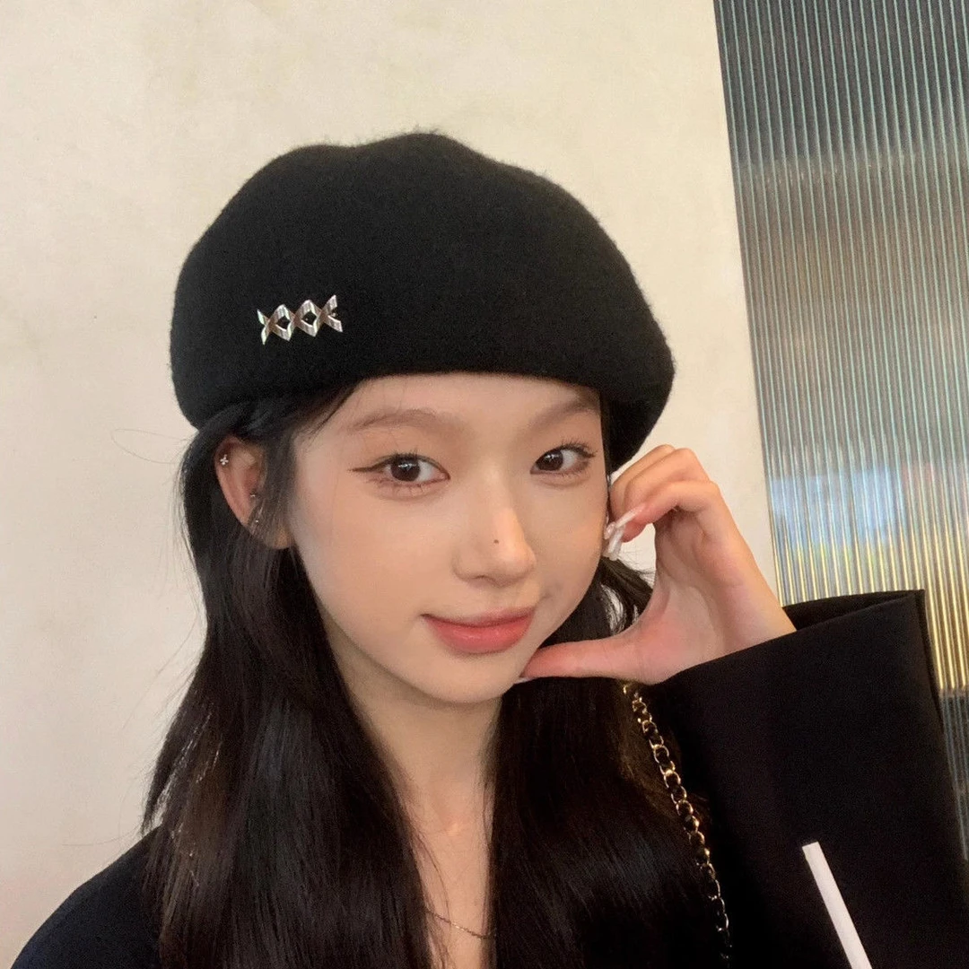 韩版秋冬新款贝雷帽女透气显脸小反戴前进帽日系大头围黑色帽子潮