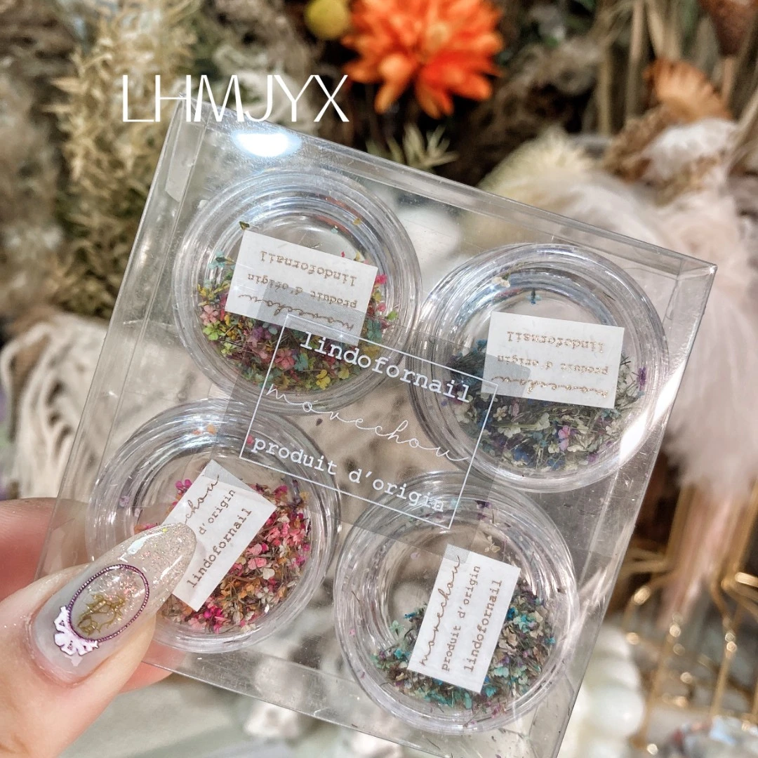 定制日式混色蕾丝花美甲碎干花