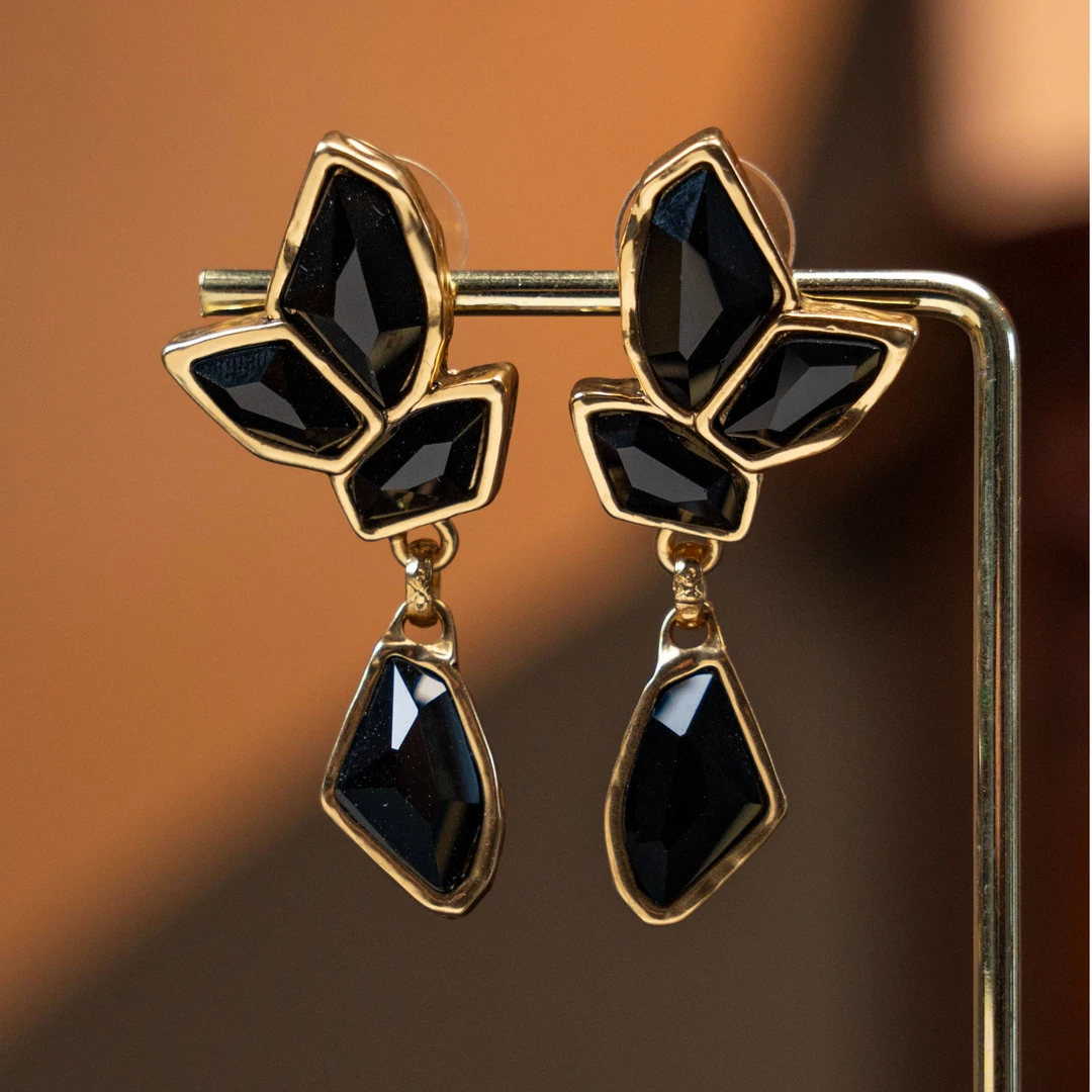 铜合金耳饰 法式复古黑金系列耳环