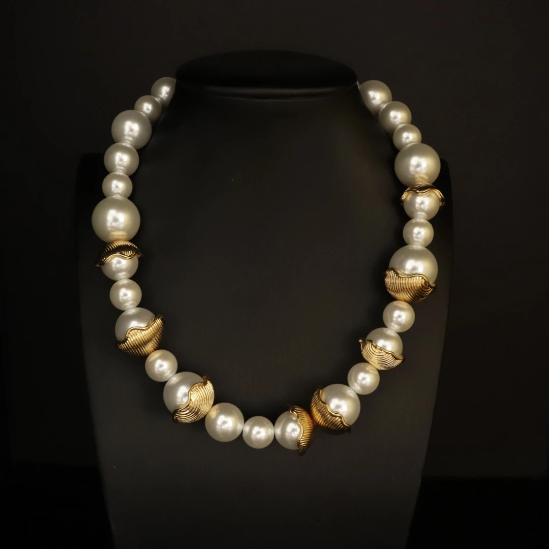 合金项链  宫廷风圆珠颈链复古时尚项链