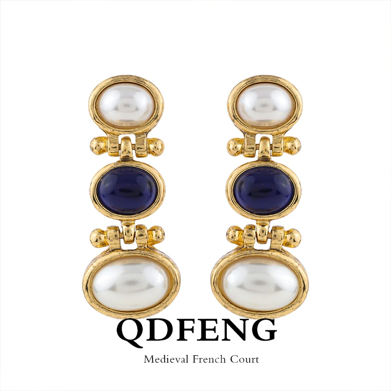 QDFENG 中古手工耳钉合金轻奢高级感小众耳饰时尚首饰