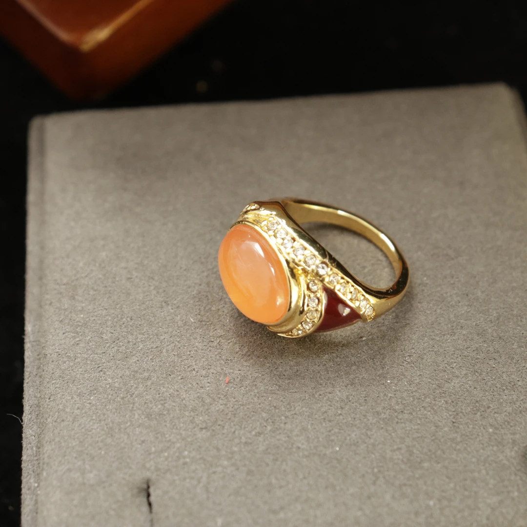 合金戒指 手工气质时尚复古红色黄色镶嵌银戒手工气质时尚复古