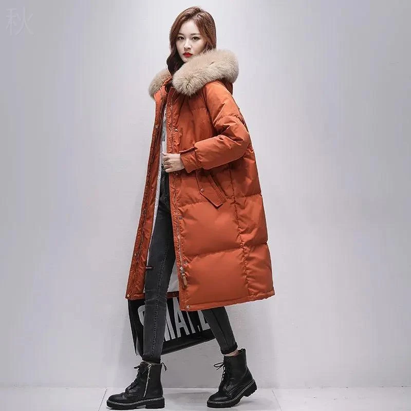羽绒棉服2023新款冬季大毛领加厚韩版女中长款宽松时尚爆