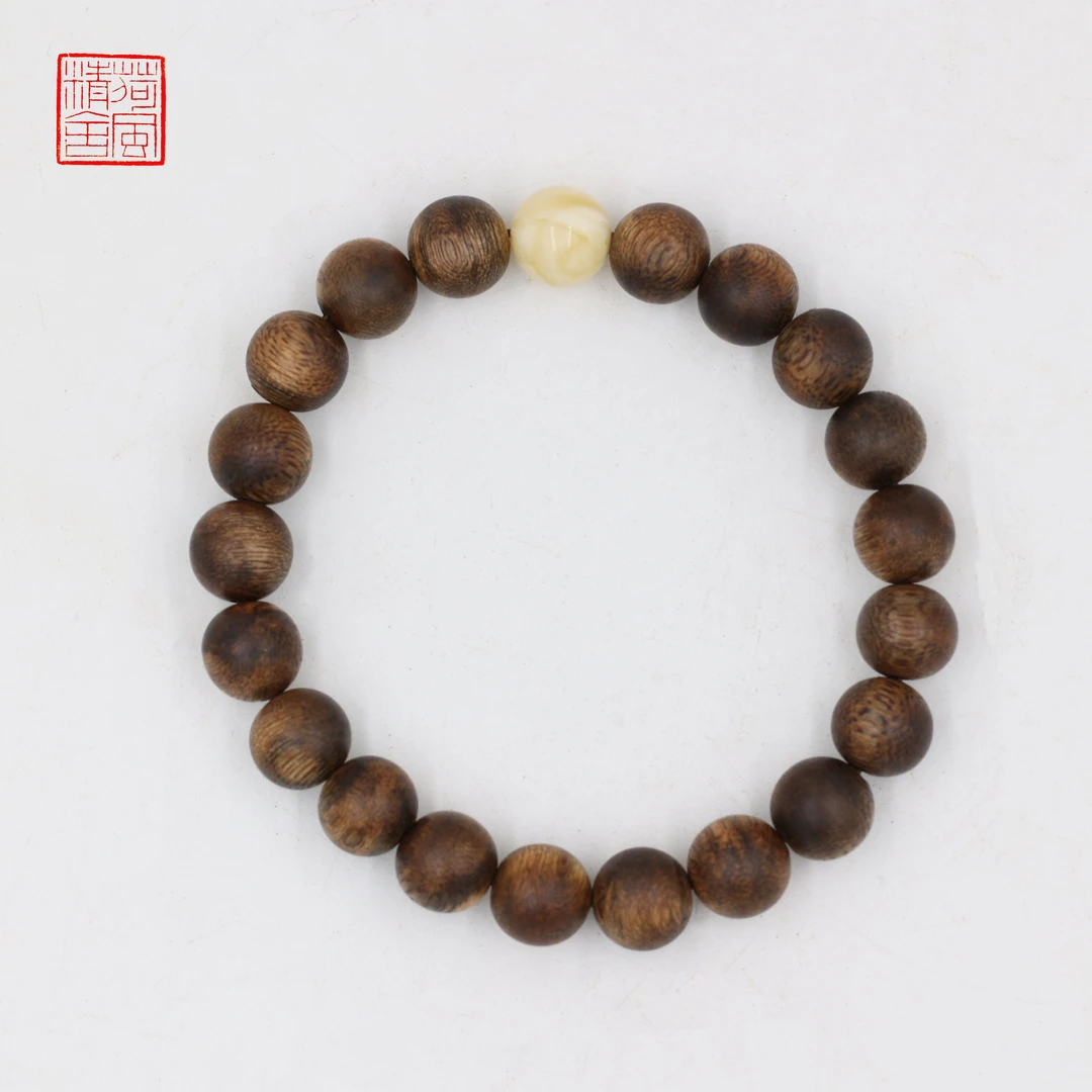 沉香莺歌绿棋楠满结油精品1.0沉香 DIY蜜蜡单圈手串-CX196