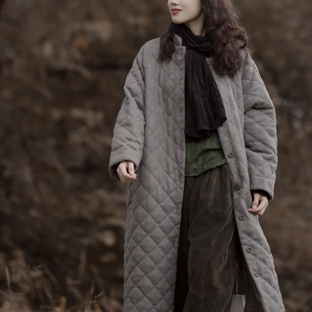 2024新款长棉服百搭复古宽松中长款加厚文艺保暖冬季2335