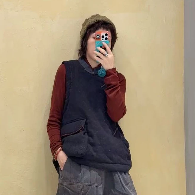 2024新款点子纱斜襟盘扣多手工棉马甲马甲2411129时尚休闲百搭