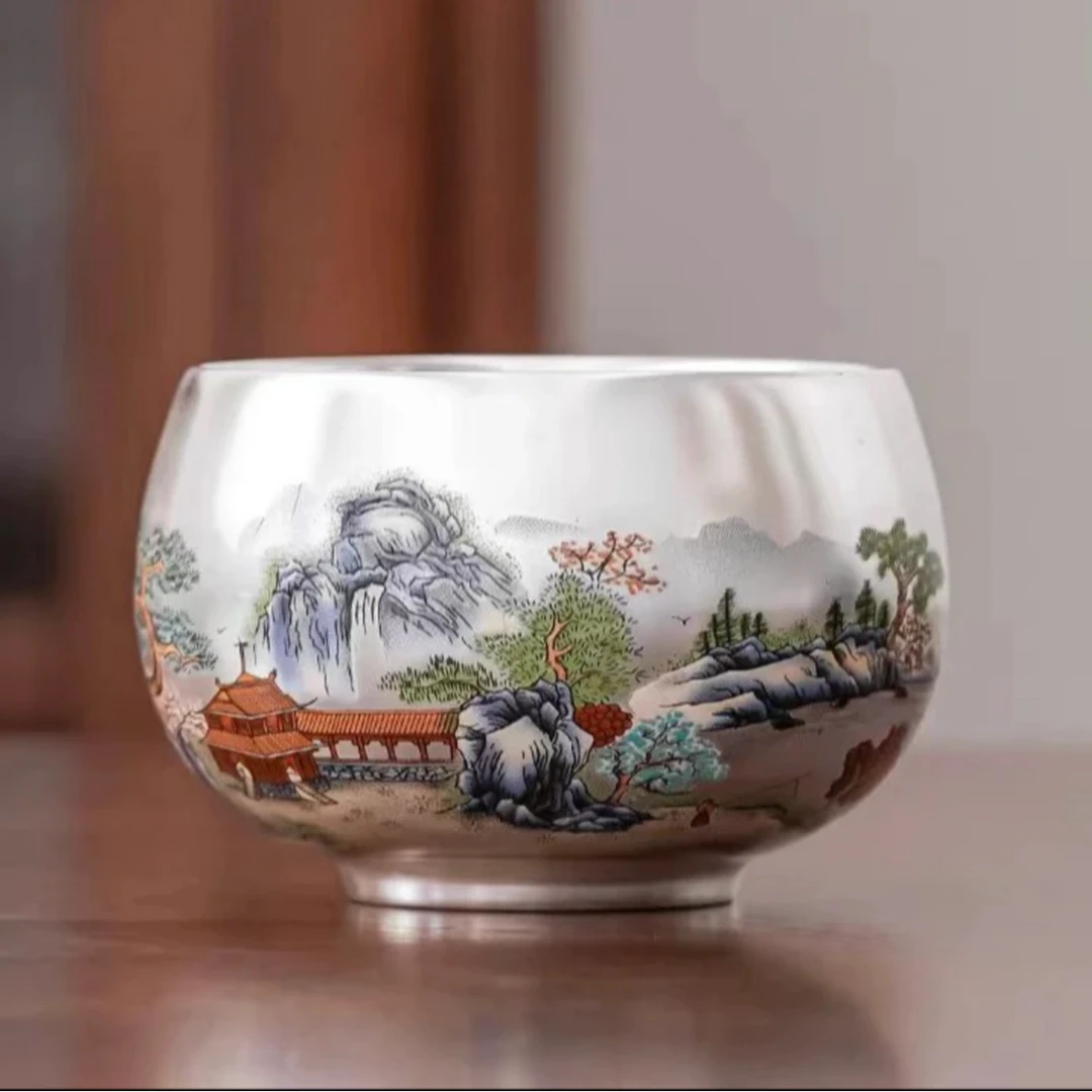 世外桃源禅定银杯主人杯+锦绣礼盒Y75