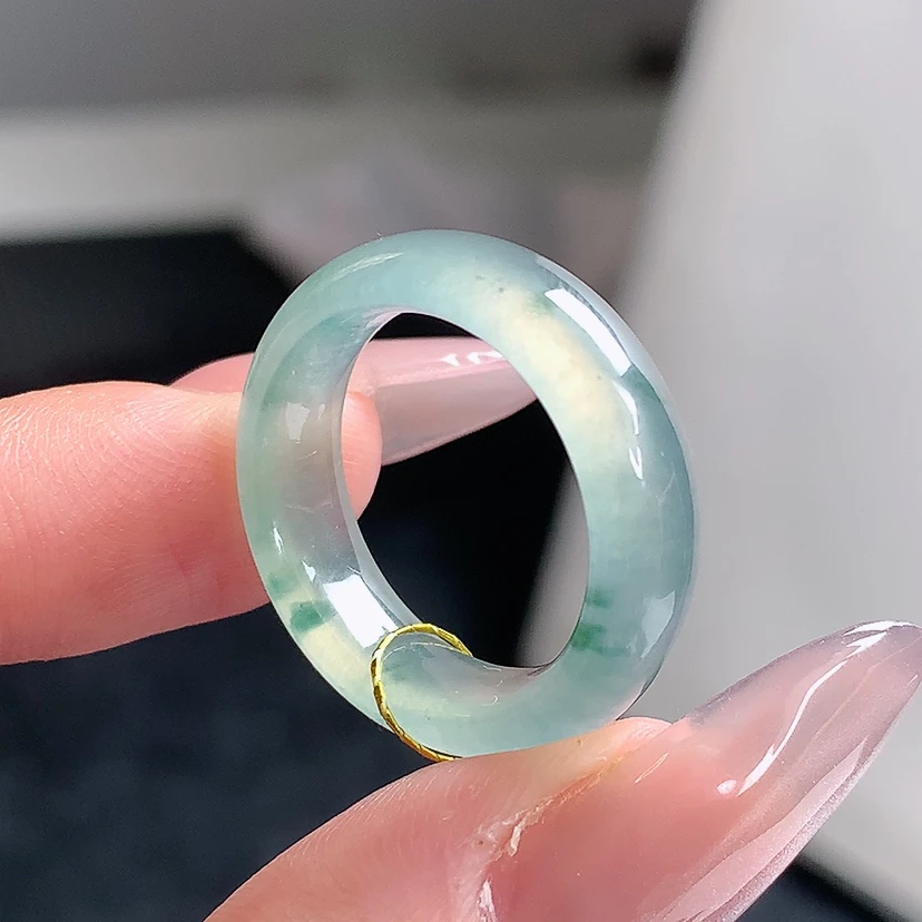 天然A貨缅甸翡翠戒指戒圈S005 圈口号：13-14内径17.4-6.1-3.4