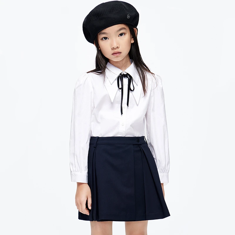 littlemoco童装春装双层领长袖白衬衫#KBC1SHT002