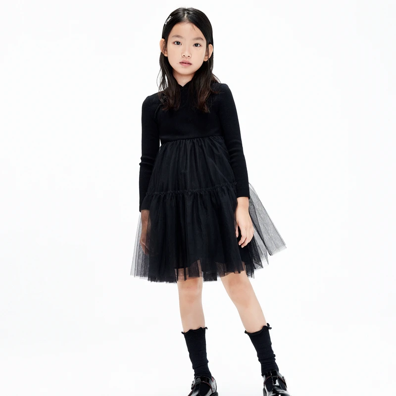 littlemoco童装新中式长袖网纱连衣裙#KBC1DRS009