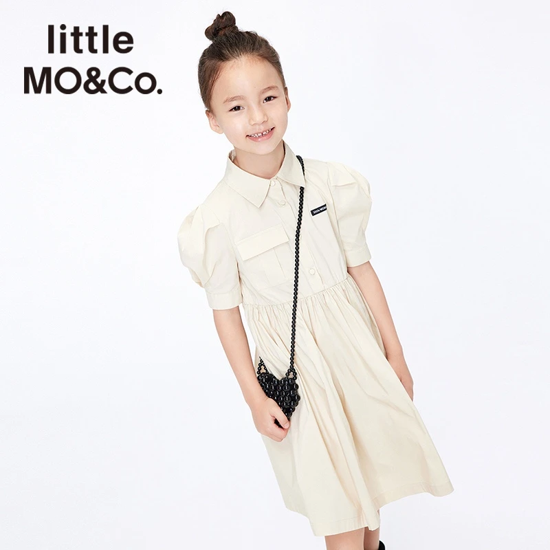 little moco童装短袖泡泡袖衬衣连衣裙#KBB2DRS017