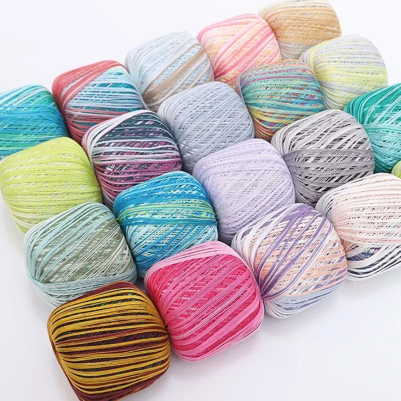 6号纯棉长段染蕾丝线勾花钩披肩线