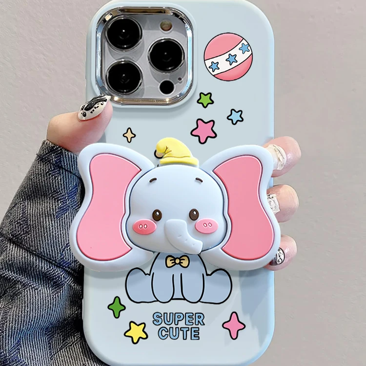 可爱小飞象支架iPhone15苹果14promax手机壳12创意11卡通13小众78