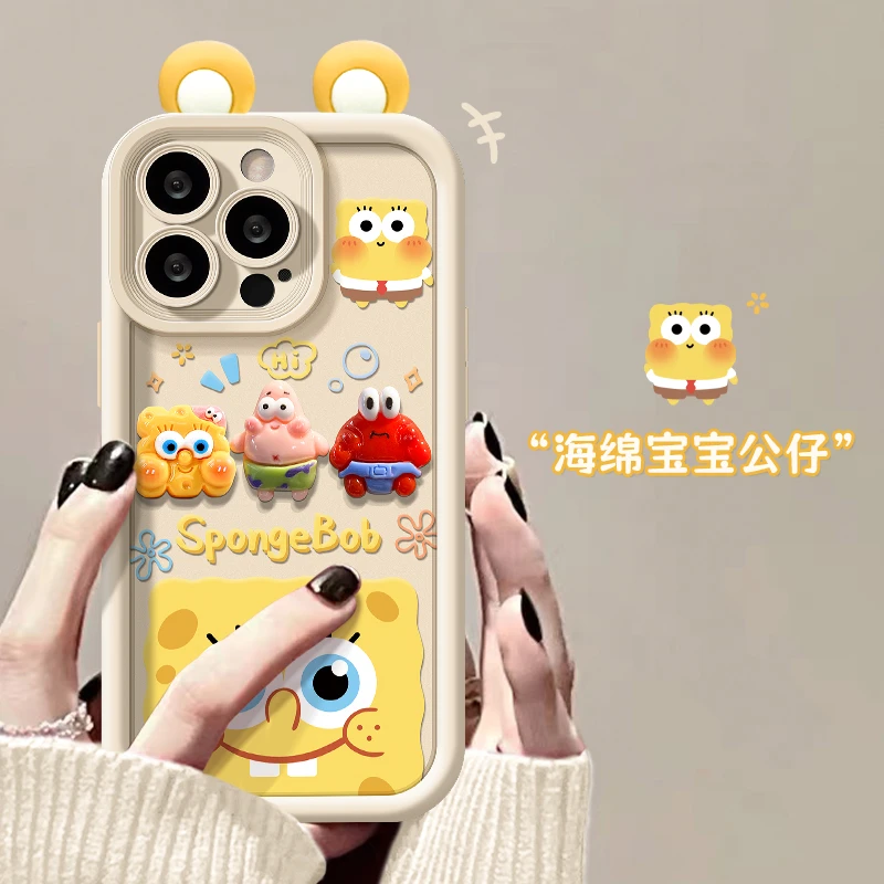 海绵宝宝公仔适用iPhone14苹果12手机壳13promax立体15全包11趣味