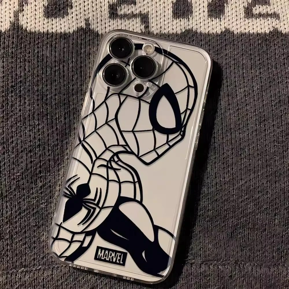 黑线条蜘蛛侠iPhone15苹果14手机壳13promax网红12潮牌11透明xr软
