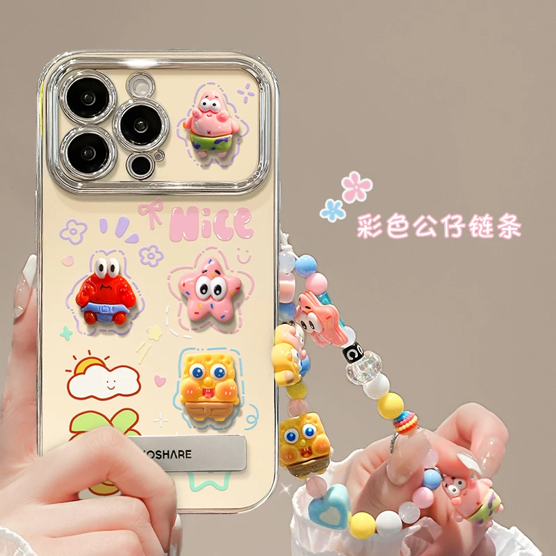 椰树立体海绵宝宝适用苹果13支架手机壳14promax可爱iPhone15小众