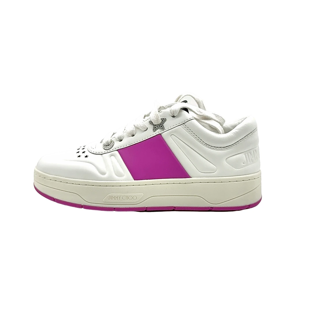 99新 JIMMY CHOO/吉米周 34.5-38.5码/时尚白粉拼色系带小白鞋