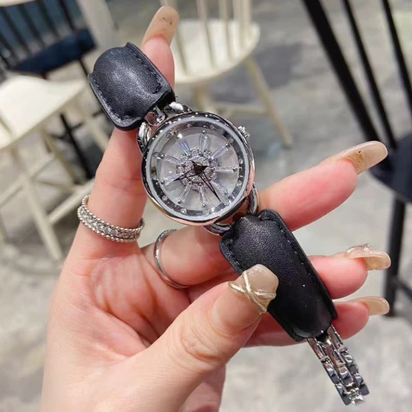 106新款雪花包皮转动镶钻时尚气质石英女表