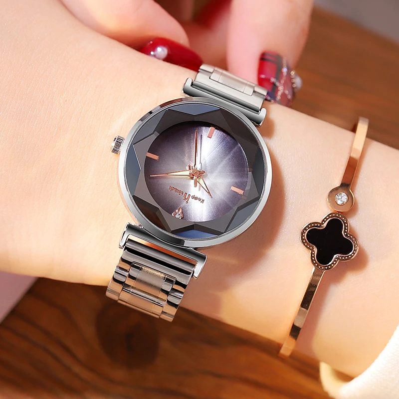 8052渐变灰简约百搭气质实心精钢时尚女士防水腕表