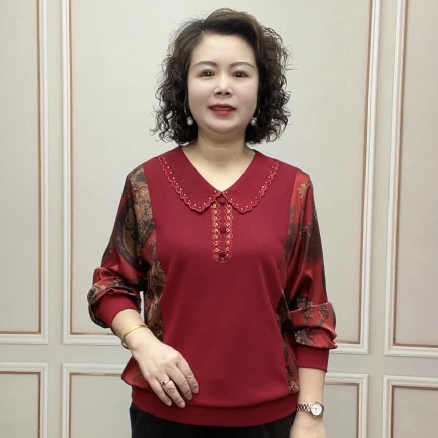 2024秋季新款时尚打底衫中老年洋气宽松百搭女士长袖妈妈装