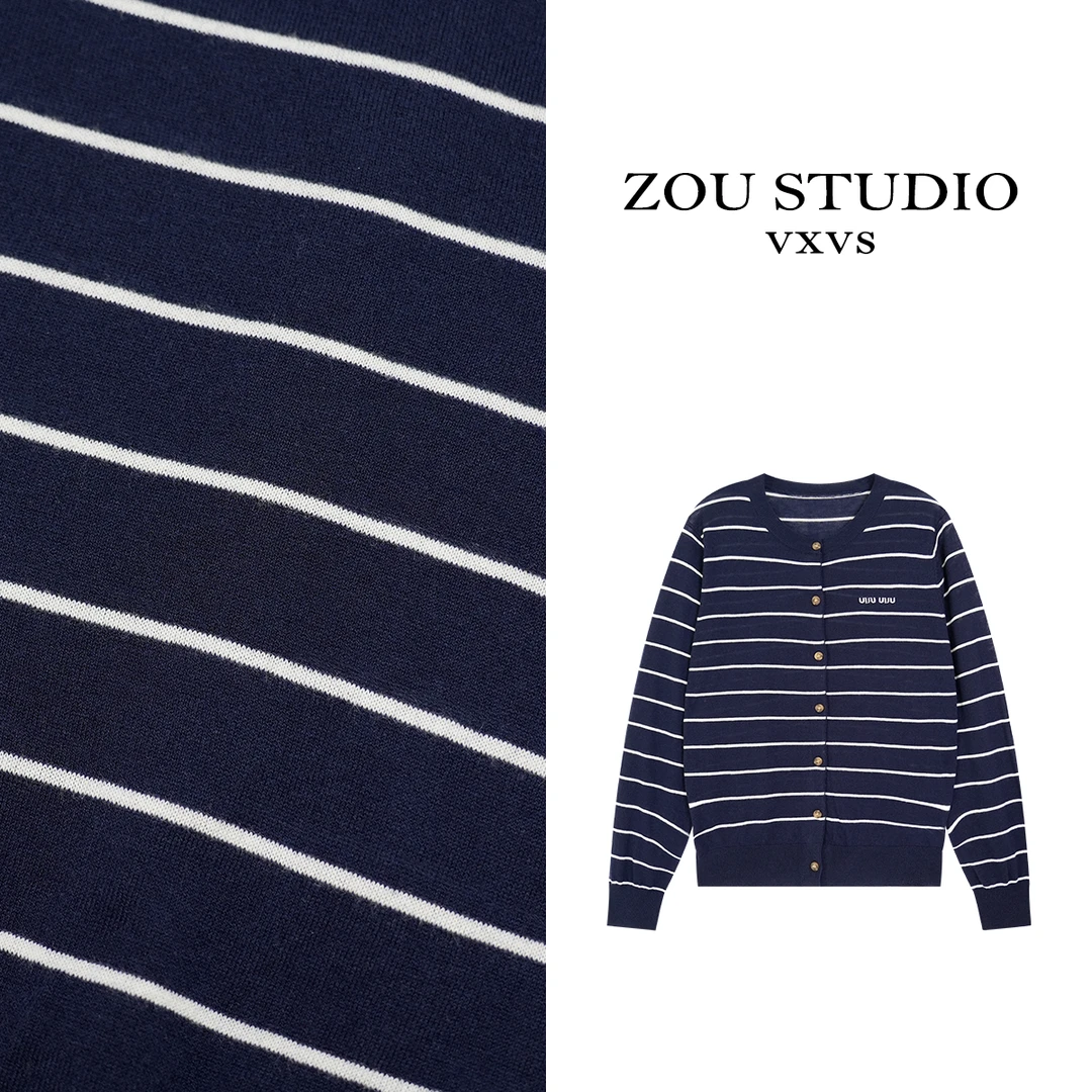 ZOU STUDIO【VXVS】细条纹 设计百搭显瘦针织开衫 5932