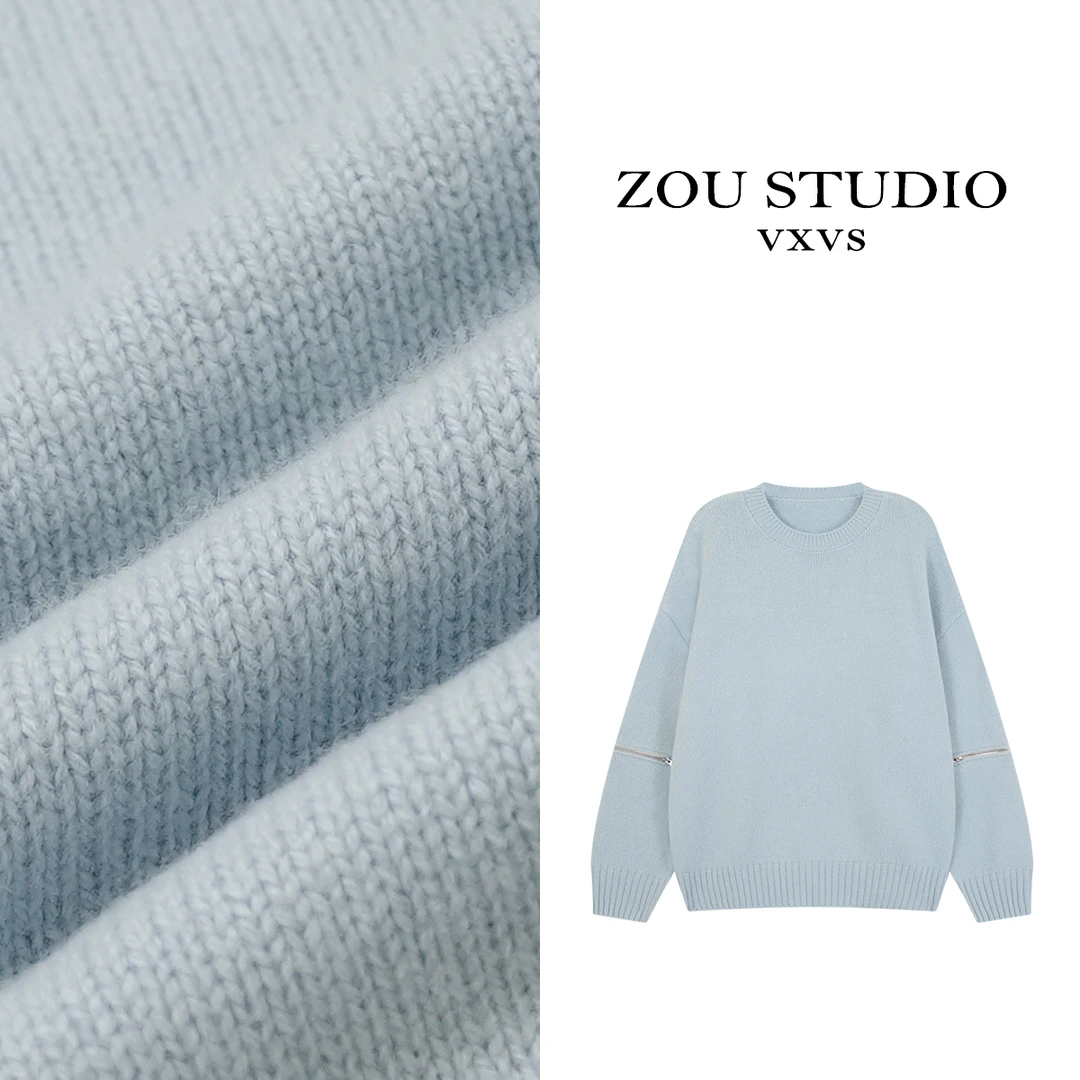 ZOU STUDIO【VXVS】 阿拉善之约 新款百搭设计感拉链手袖毛衣5341