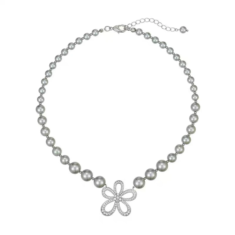 铜合金仿珍珠项链 人间富贵花高级百搭轻奢项链C00347Hbkb