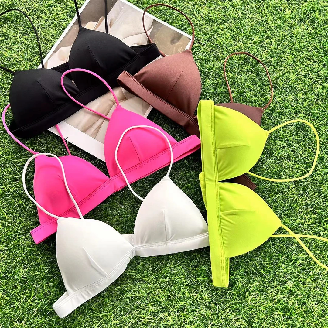 810欧美性感热辣法式薄款三角杯夏季多巴胺速干比基尼泳装文胸