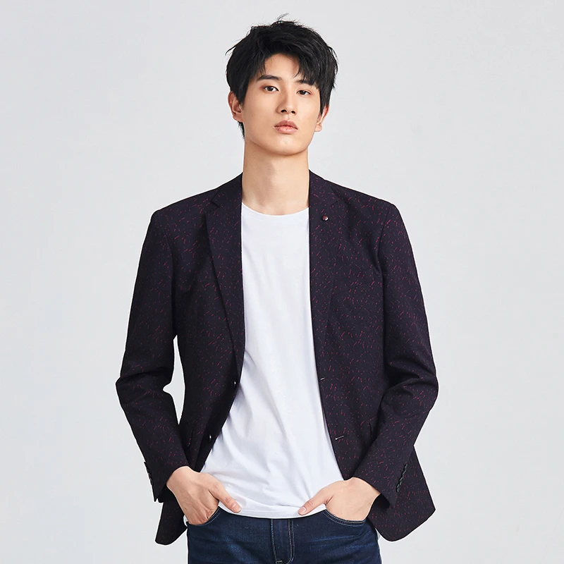 【主持人】男士春秋秋冬商务时尚格纹修身平驳领休闲西服V7T11200