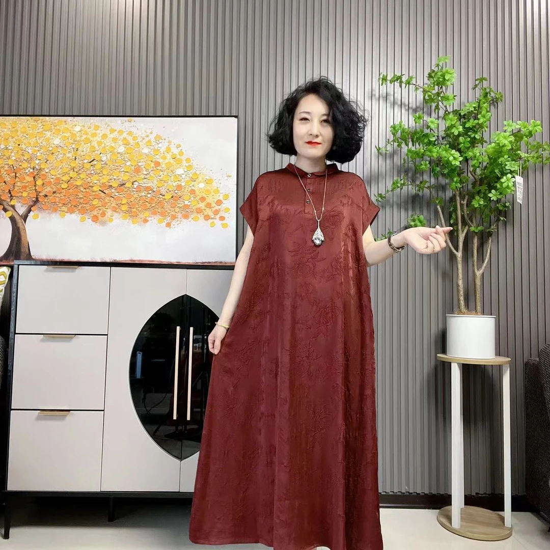 0096时尚休闲宽松连衣裙（衣长120厘米左右）大码妈妈装气质高贵