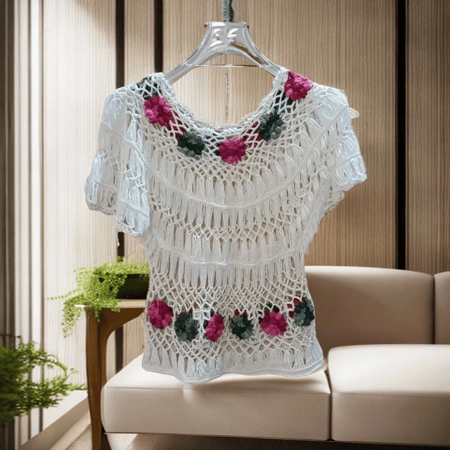 扣号链接女装手勾绣花夏季新款防晒针织上衣沙滩显瘦百搭