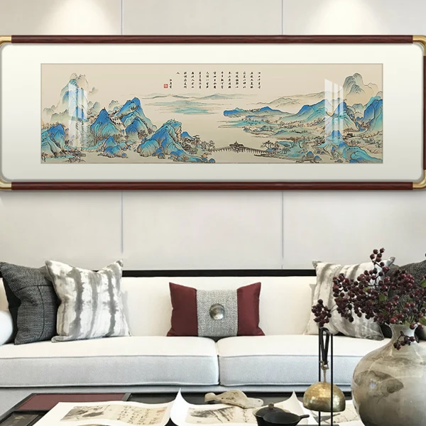 挂画客厅山水背景装饰画中式中堂山水画背景墙挂画千里江山