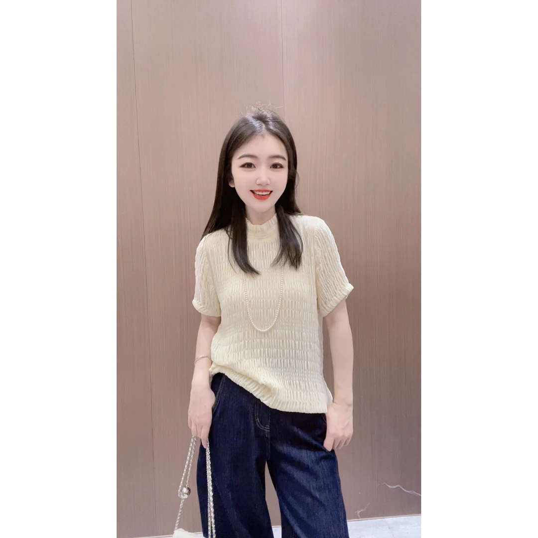 《CHUN》肌理花边领上衣