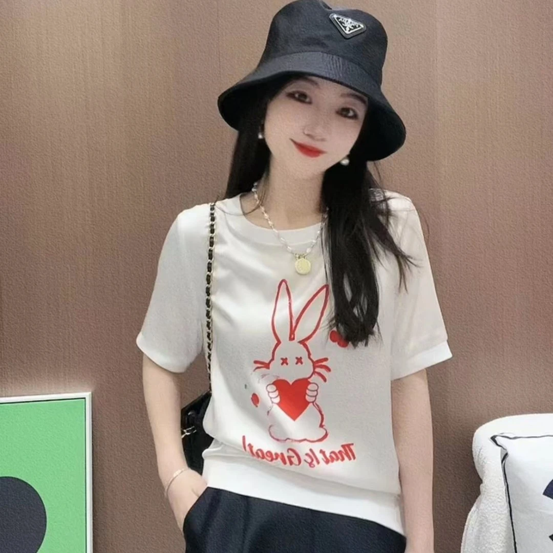 《CHUN》净色爱心兔桑蚕丝T恤