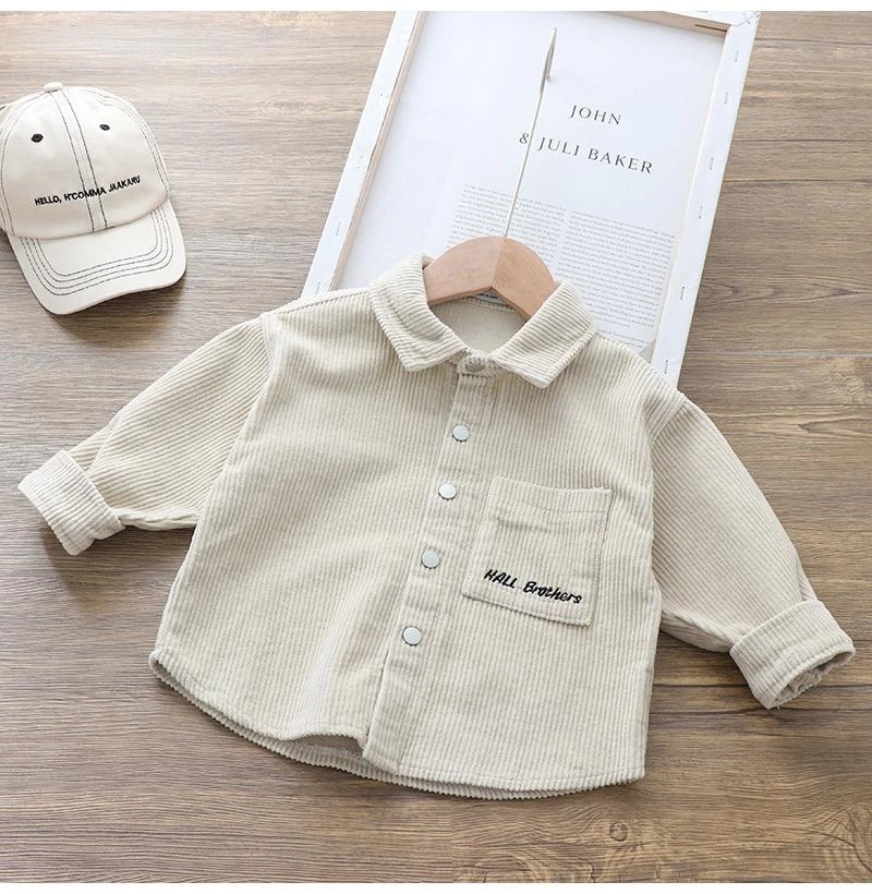 春秋男宝时尚外套洋气灯芯绒外套纯色字母薄款帅气百搭休闲上衣