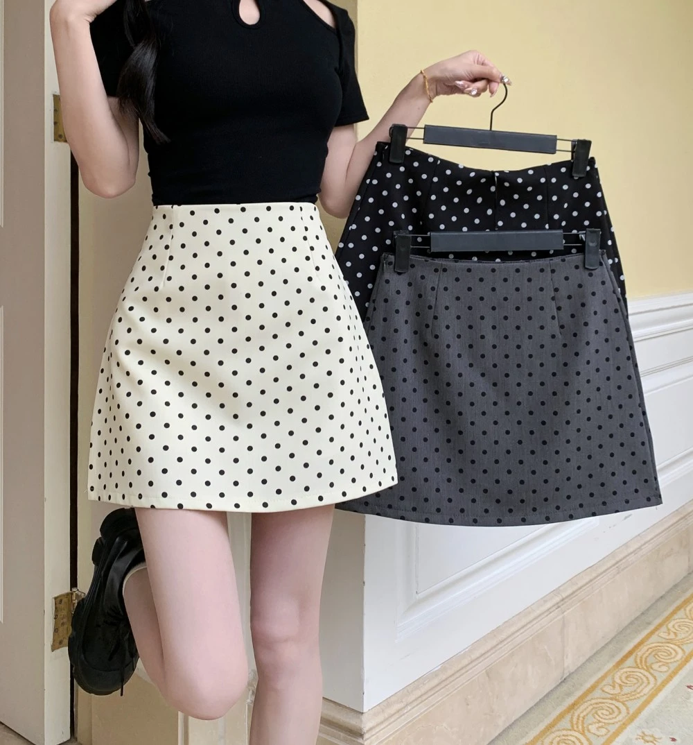 高腰复古波点显瘦半身裙女2025春夏新款法式包臀裙百搭A字裙短裙