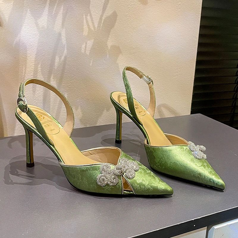 【断码清仓】2024夏季新款高跟细跟百搭性感气质一字扣尖头凉鞋女