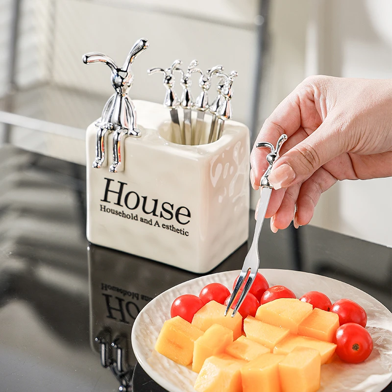 高颜值水果叉套装轻奢高端304不锈钢小叉子水果签果插甜品蛋糕叉